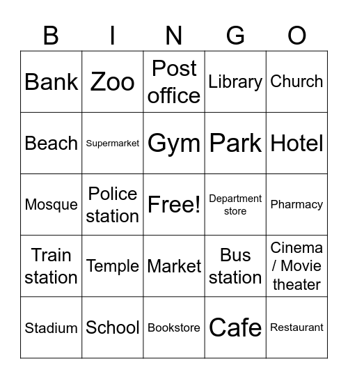 Places Bingo Card