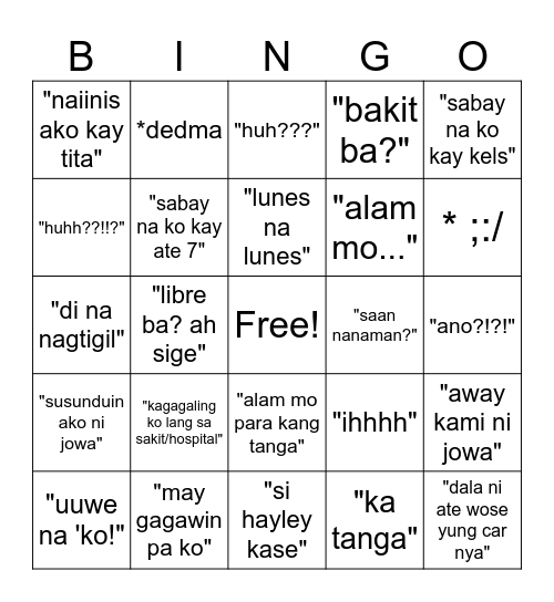 Untitled Bingo Card