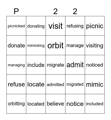 P 22 Bingo Card