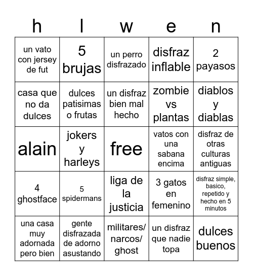 hallowen Bingo Card