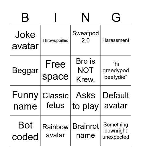 Public servers Bingo Card