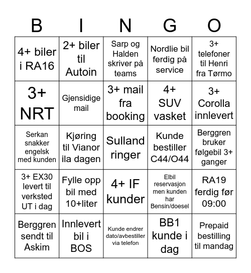 Fredagsbingo Hertz Bingo Card