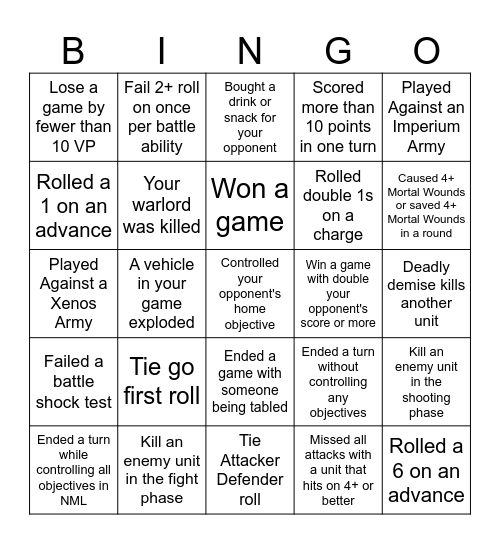 Warhammer 40k BINGO Card