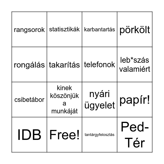 Értekezlet Bingo Card