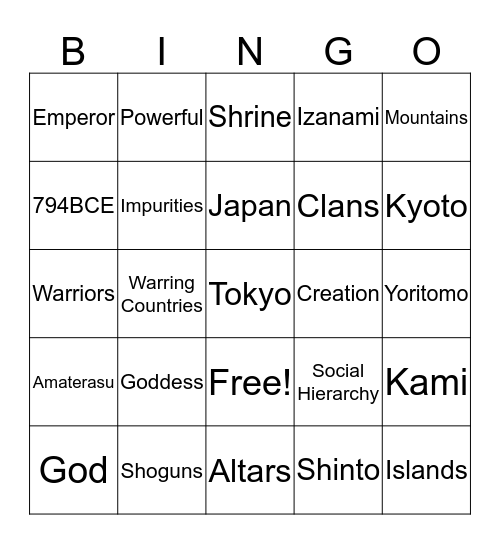 Ancient Japan  Bingo Card