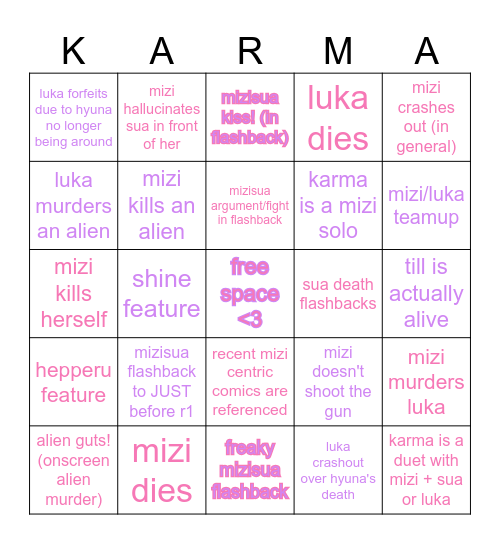 karma bingo !!! Bingo Card