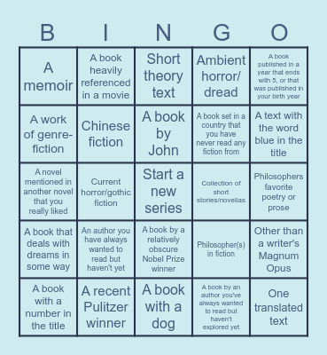 Reading Slump Bingo Card