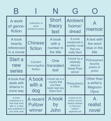Reading Slump Bingo Card