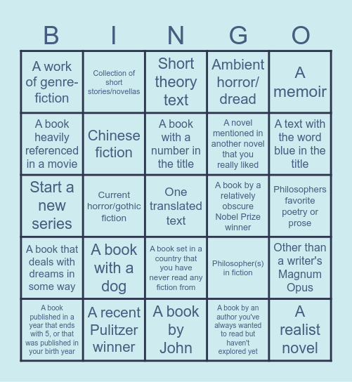 Reading Slump Bingo Card