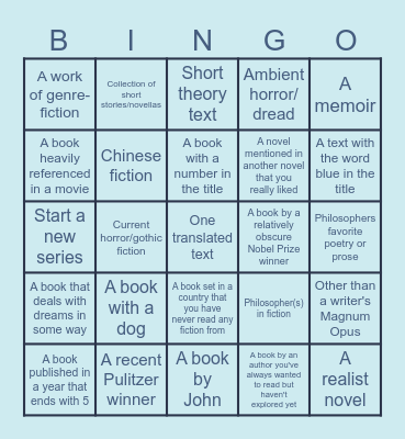 Reading Slump Bingo Card