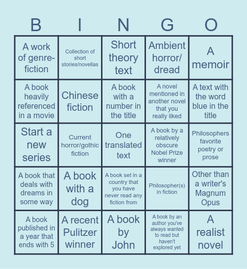 Reading Slump Bingo Card