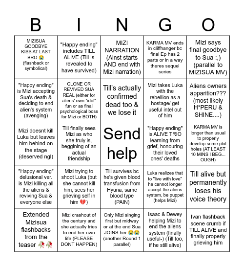 KARMA MV predictions Bingo Card