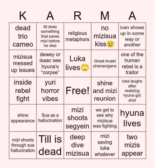Karma Bingo Card