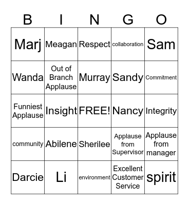 Applause Bingo Card