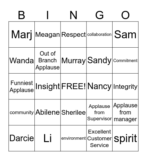 Applause Bingo Card