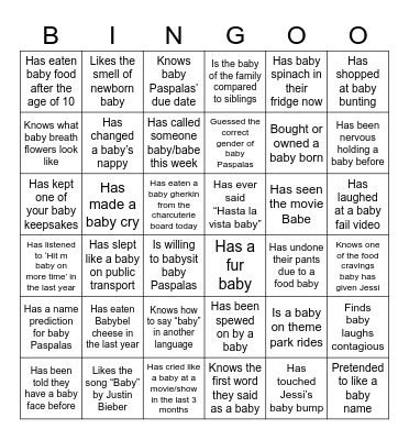 Baby Bingo Card