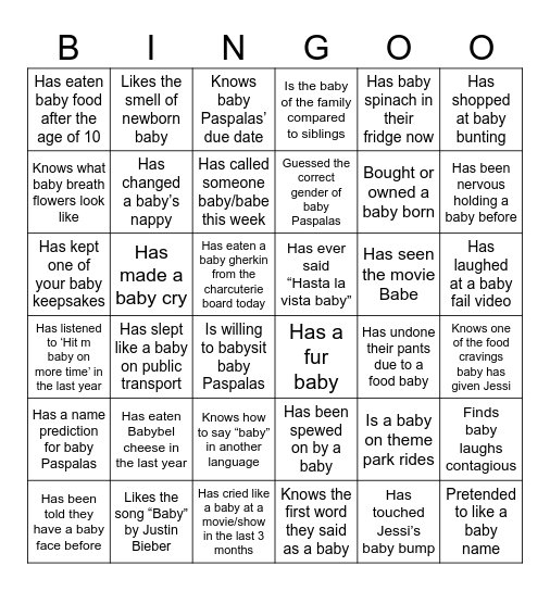 Baby Bingo Card