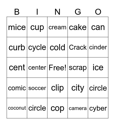 SOFT OR HARD c Bingo Card