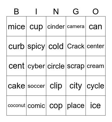 SOFT OR HARD c Bingo Card