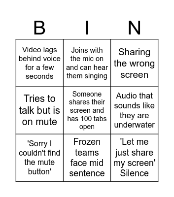 Virtual Meeting Fails Bingo Card