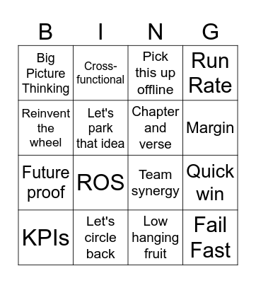 Corporate Buzzwords Bingo Card