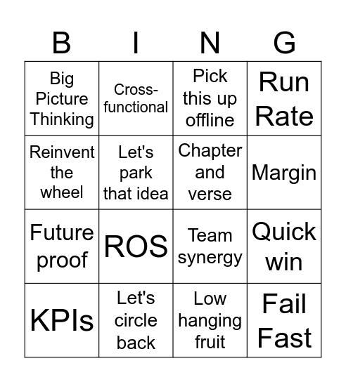 Corporate Buzzwords Bingo Card