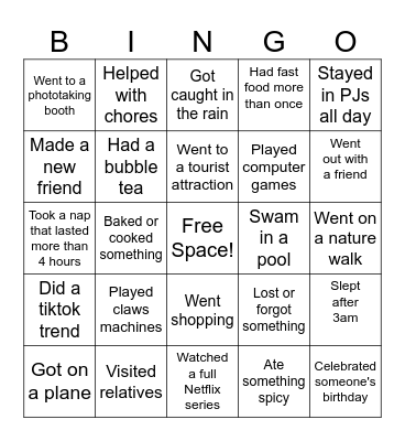 Holiday Bingo Card