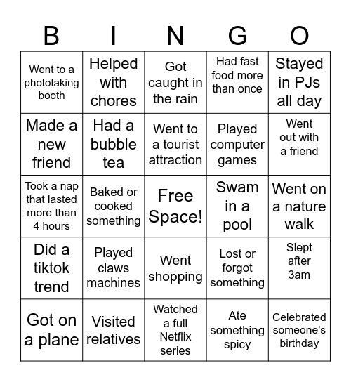 Holiday Bingo Card
