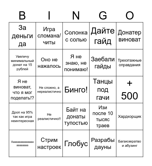 Бинго папича Bingo Card