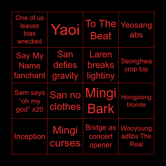 ATEEZ IN YOUR FANTASY BINGO! Bingo Card