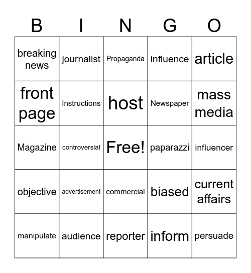 Media Bingo!!! Bingo Card