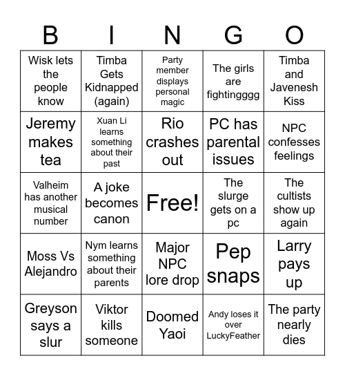 Untitled Bingo Card