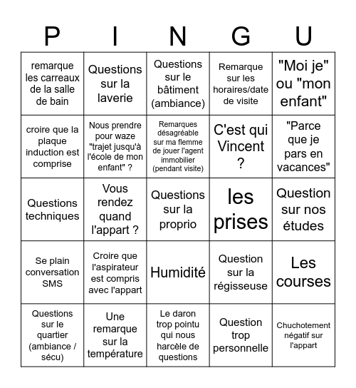 Visite à fond Bingo Card