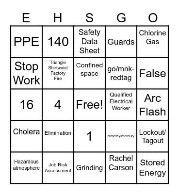 Safety Bingo Card