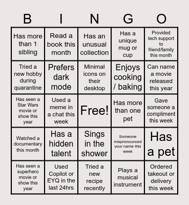 Productivity Solutions Happy Hour Bingo Card