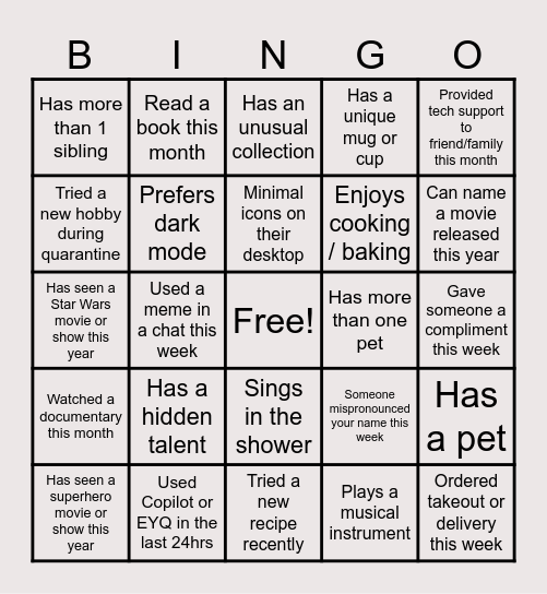Productivity Solutions Happy Hour Bingo Card