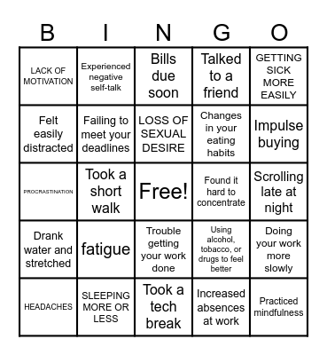 STRESS BUSTER BINGO Card