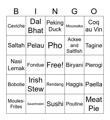 World Food Bingo Card