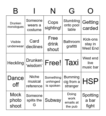 UTC BAR CRAWL 2025 DRAFT Bingo Card
