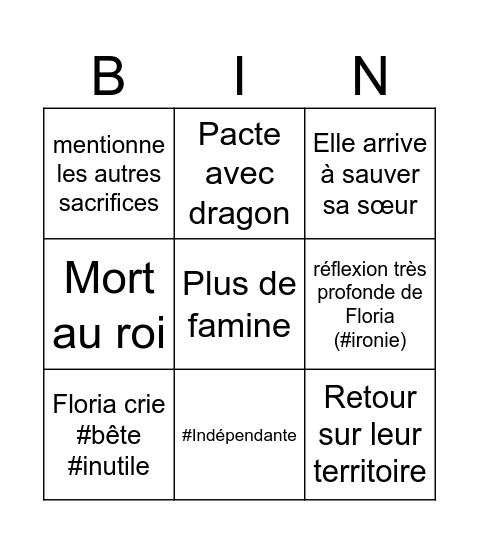 La revanche d'Elodie #heroïne et sa sœur #bête Bingo Card