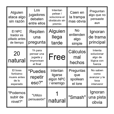 D&D DM Bingo Card