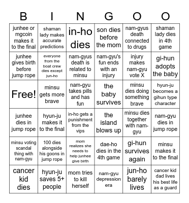 Squid Game S3 bingo Card