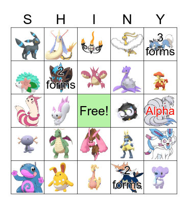 Shiny Pokemon Bingo Card