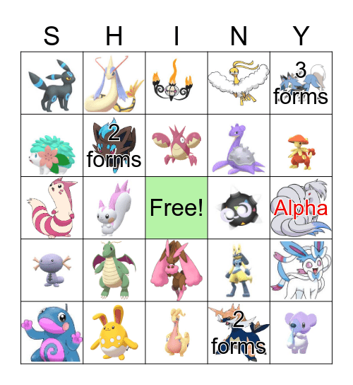Shiny Pokemon Bingo Card