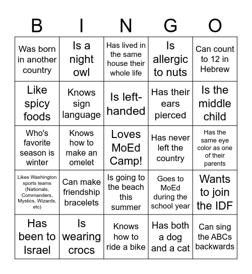 Human Bingo! Find someone who... Bingo Card