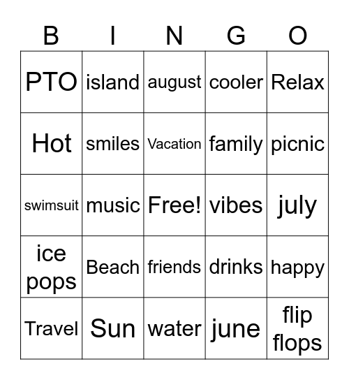 Summer Time BINGO Card