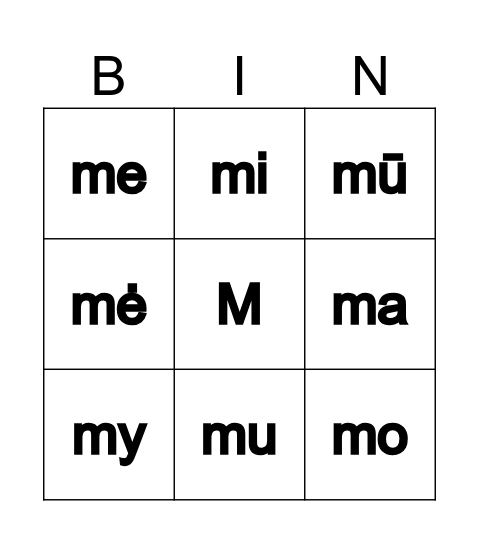 M garsas Bingo Card