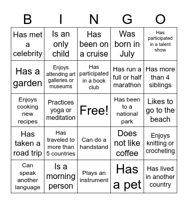 IAD Bingo Card