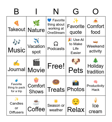 ⭐ Favorite Things Bingo Card