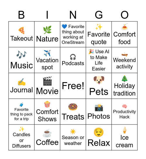 ⭐ Favorite Things Bingo Card